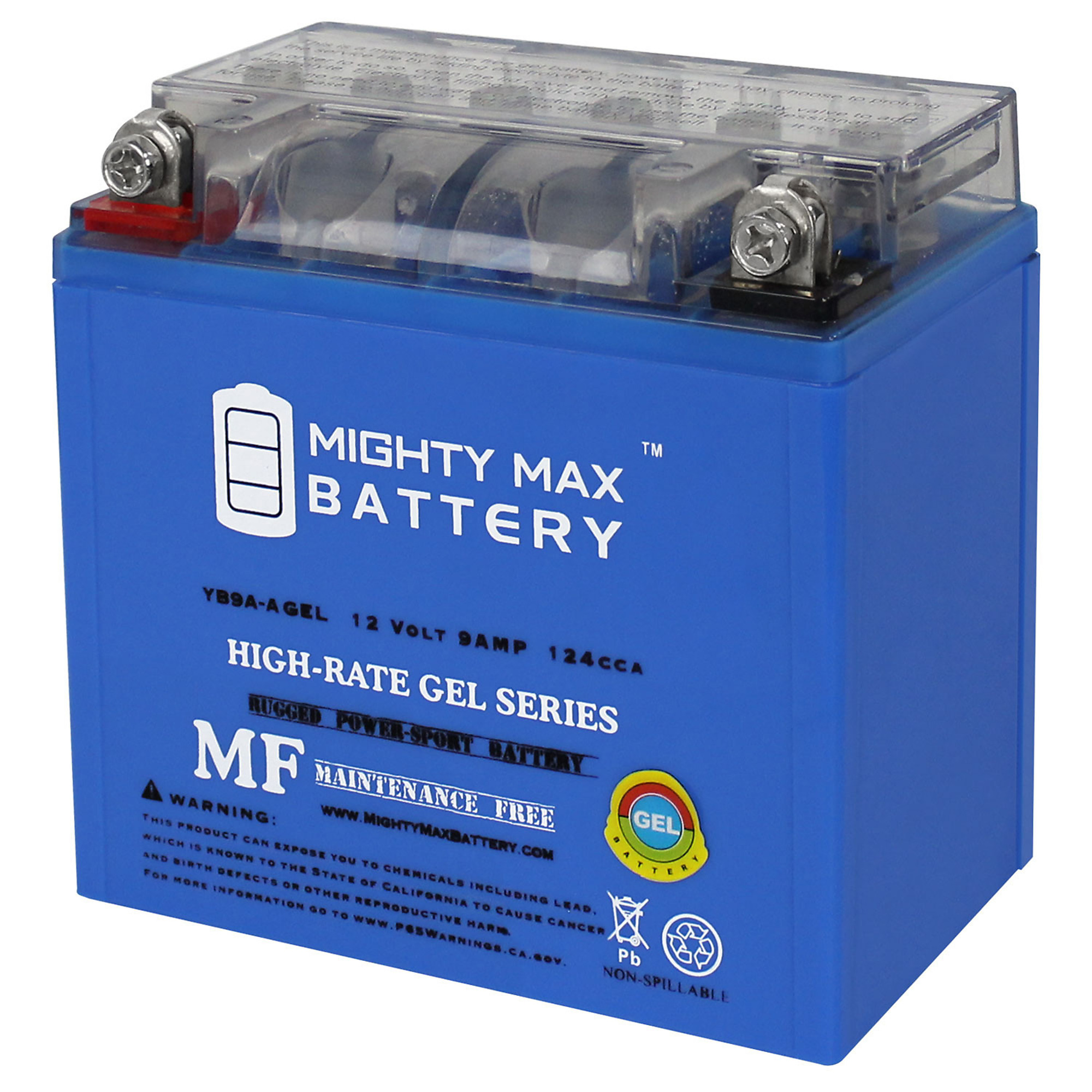Mighty Max Battery YB9A-A GEL — 12V, 9Ah, 130 CCA, Maintenance-Free, Rechargeable, Pack of 8, Model# MAX3995875